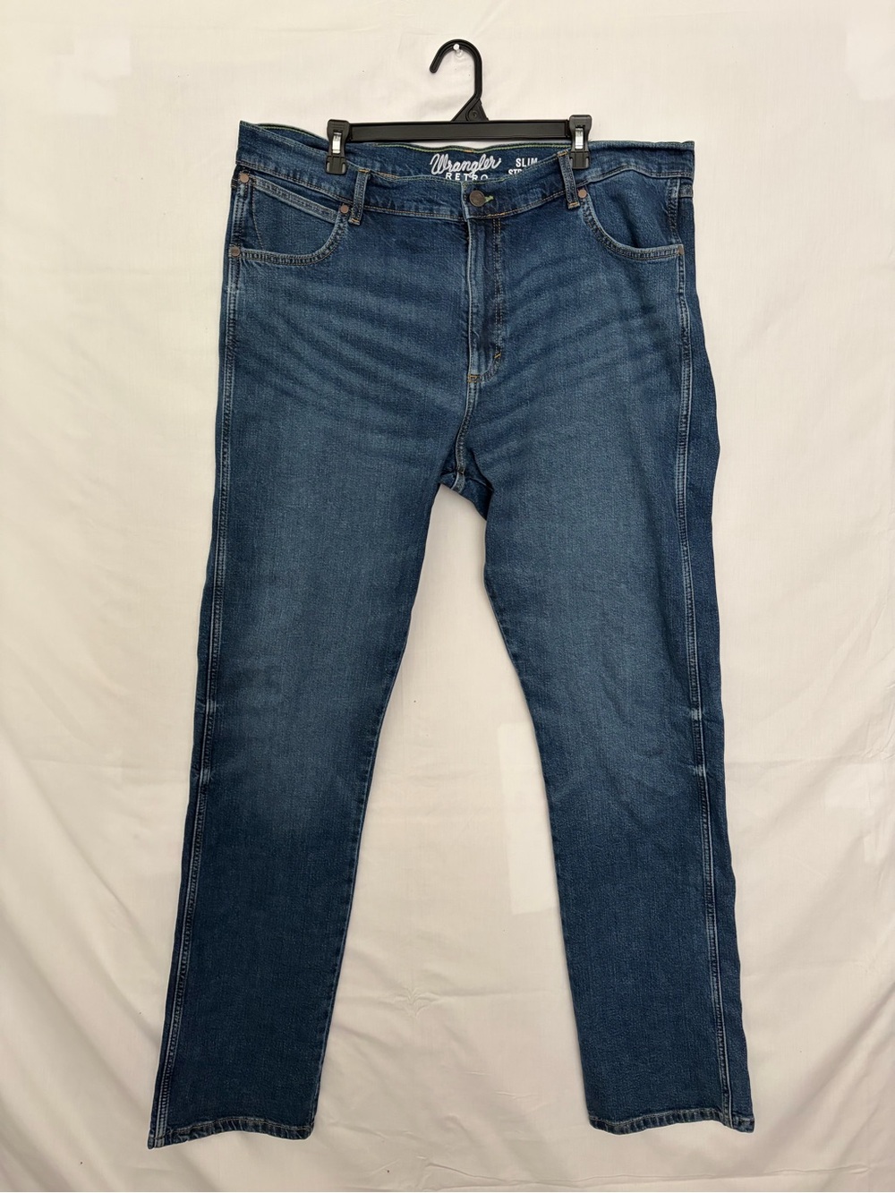 Wrangler Retro Slim Straight Stretch Jeans Mens 38x36 Blue Denim EUC(A904)